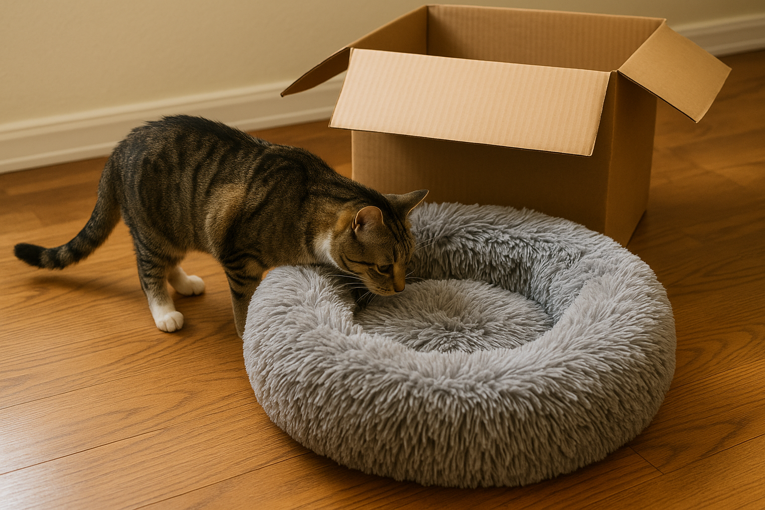 Gato explorando cama