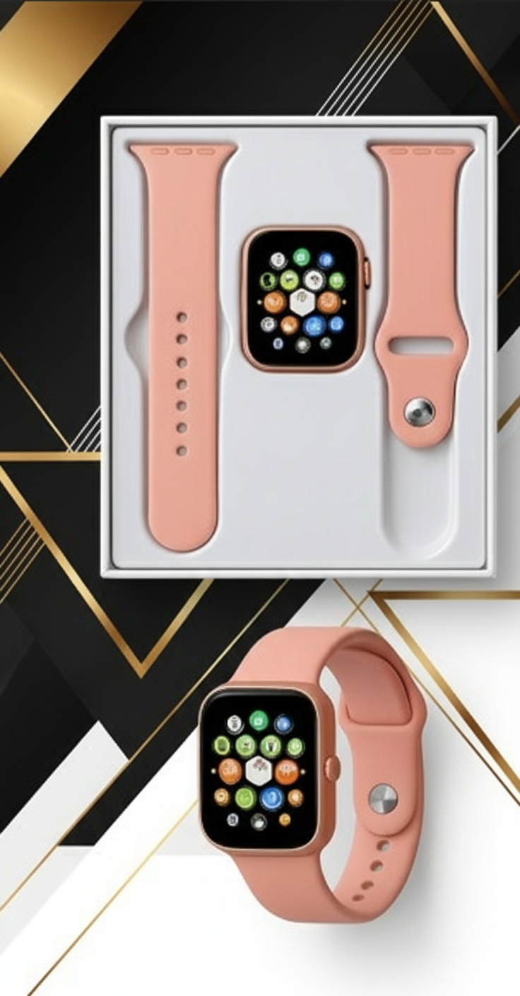 Smartwatch rosa con fondo corporativo